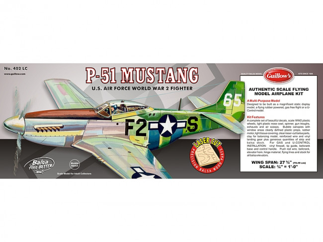 P-51 Mustang Flying Model Balsa Aircraft Kit 705mm Wingspan from Guillow's