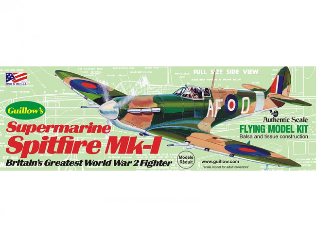 MK 1 Spitfire 419mm Wingspan Flying Model Balsa Aircraft Kit from Guillow's