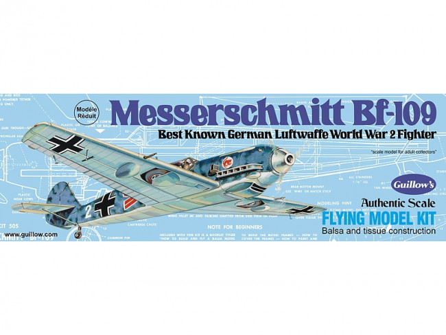 BF-109 Messerschmitt 419mm Wingspan Flying Model Balsa Aircraft Kit from Guillow's
