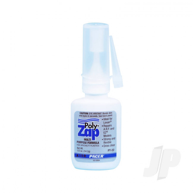 Zap PT22 Poly Zap CA 1/2oz Cyano Super Glue for Plastic Lexan ABS Nylon Rubber