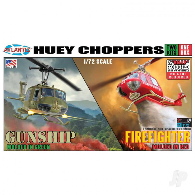 Atlantis Models 1:72 Bell UH-1 Huey Helicopter (2 Pack – Army/Fire) Plastic Kit