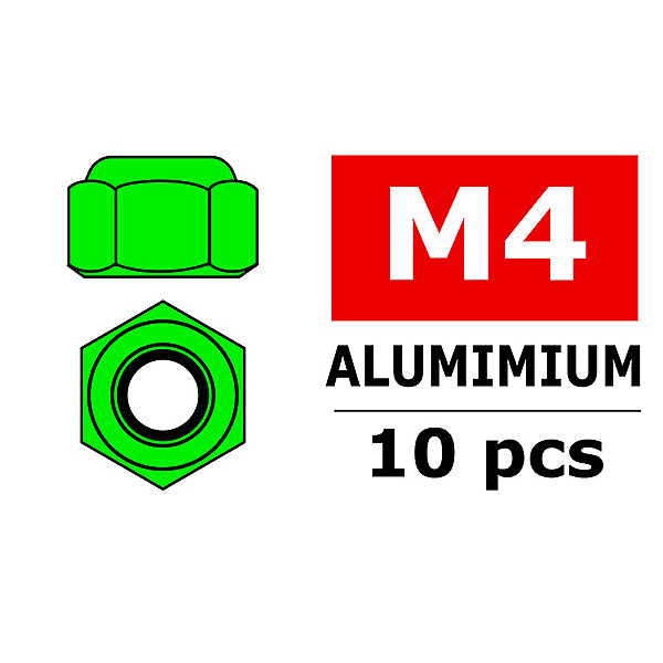 Team Corally Aluminium Nylstop Nut M4 Green 10 Pcs