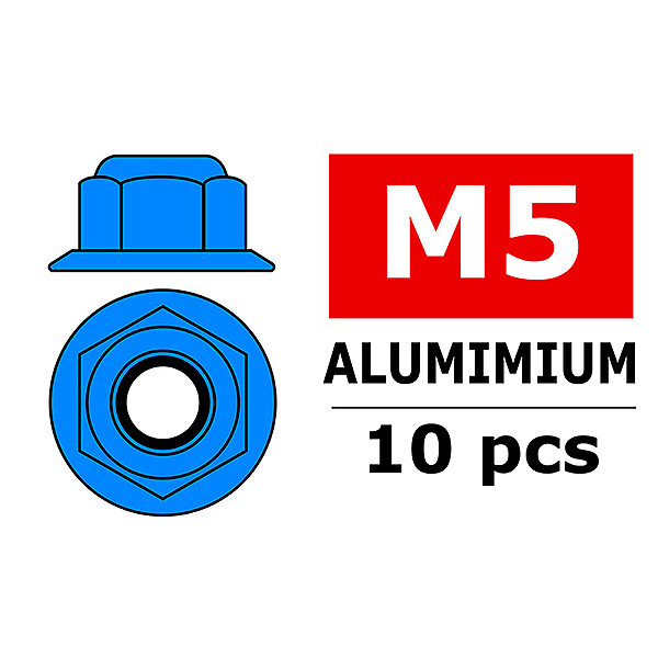 Team Corally Aluminium Nylstop Nut M5 Flanged Blue 10 P
