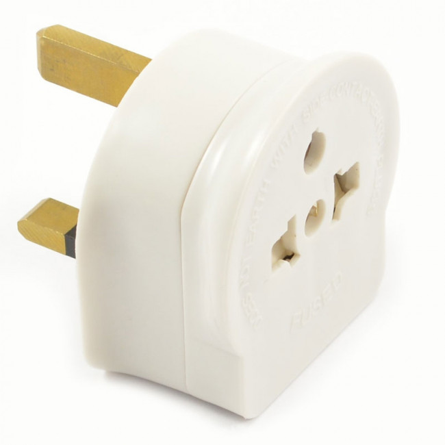 AC Mains Travel Adaptor Plug -  EU 2 Pin to UK 3 Pin