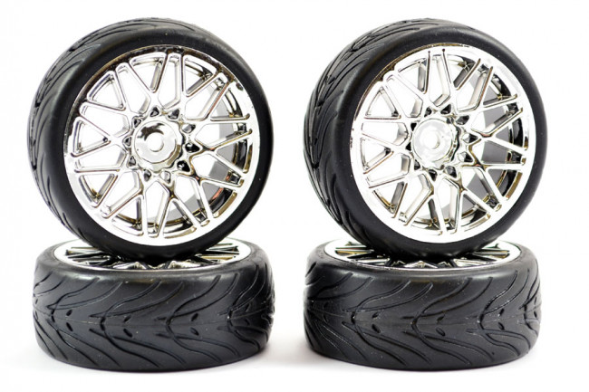 Fastrax 1/10th Street Tread Tyres on Chrome Star Spoke Wheels Set of 4