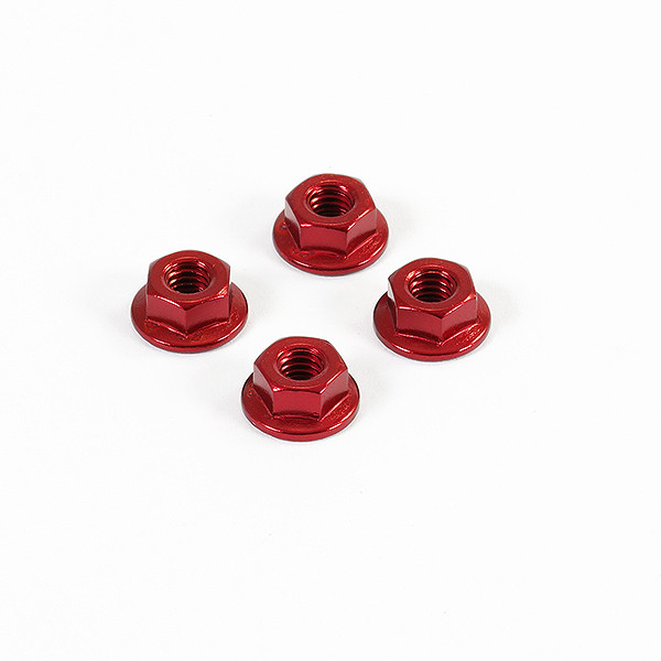 Fastrax M4 Red Serrated Aluminium Locknuts 4pcs