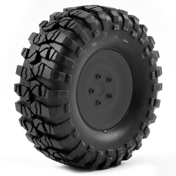 FTX Outback Pre-Mounted Steel Look Lug/Tyre (2) - Black