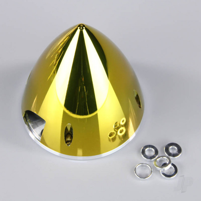 JP 89mm Chrome Yellow Spinner (with Aluminium Back Plate) For RC Model Plane