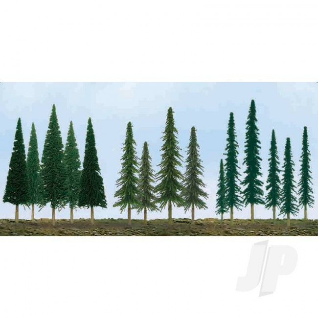 JTT 92117 Pine Conifer Spruce, 2.5" to 6", N to HO-Scale, (46 pack) Trees For Scenic Diorama Model Trains