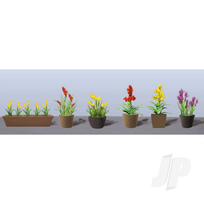 JTT 95567 Assorted Potted Flower Plants 2, HO-Scale, (6pack) For Scenic Diorama Model Trains