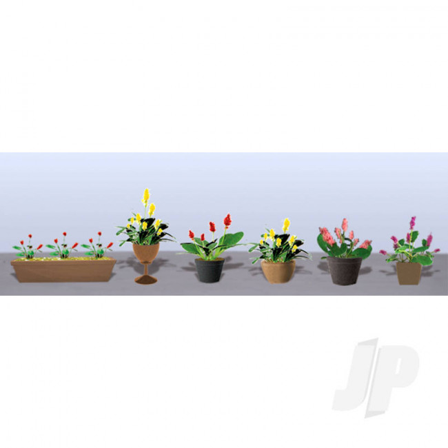 JTT 95570 Assorted Potted Flower Plants 3, O-Scale, (6 pack) For Scenic Diorama Model Trains