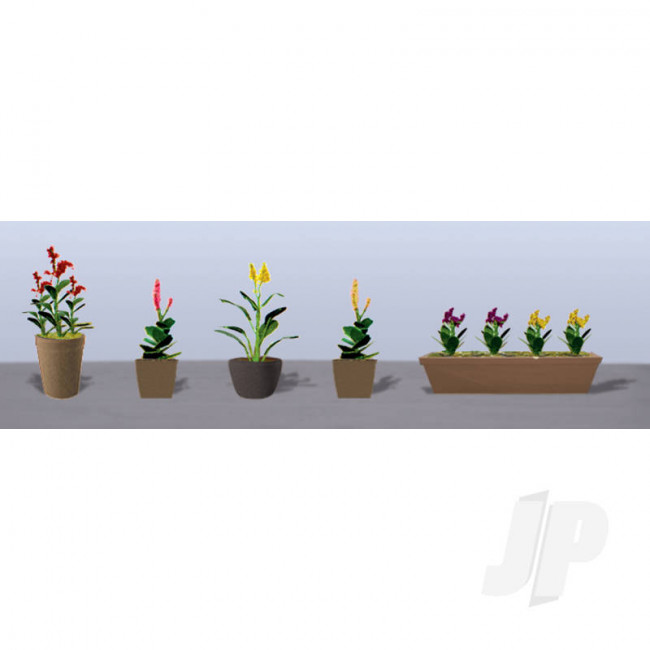 JTT 95572 Assorted Potted Flower Plants 4, O-Scale, (6 pack) For Scenic Diorama Model Trains
