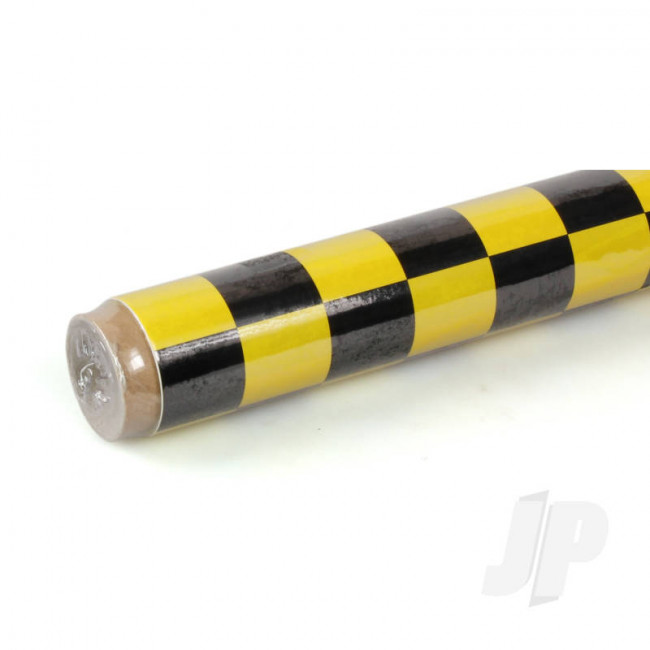 Oracover 2m Fun-3 Large Chequered Yellow/Black Covering for RC Model Planes