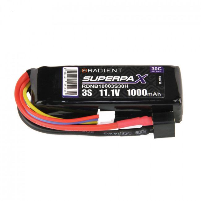 Radient 1000mAh 3S 11.1v 30C RC LiPo Battery w/Deans (HCT) Connector Plug