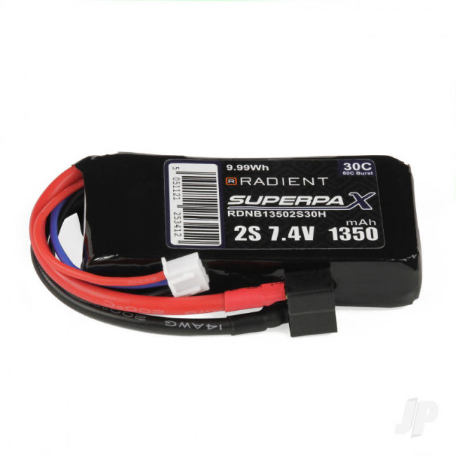 Radient 1350mAh 2S 7.4v 30C RC LiPo Battery w/ Deans (HCT) Connector Plug
