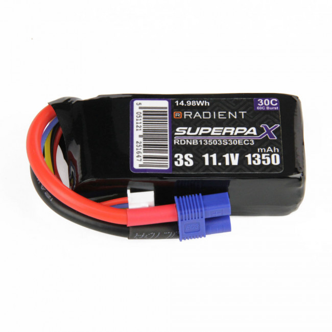Radient 1350mAh 3S 11.1v 30C RC LiPo Battery w/EC3 Connector Plug