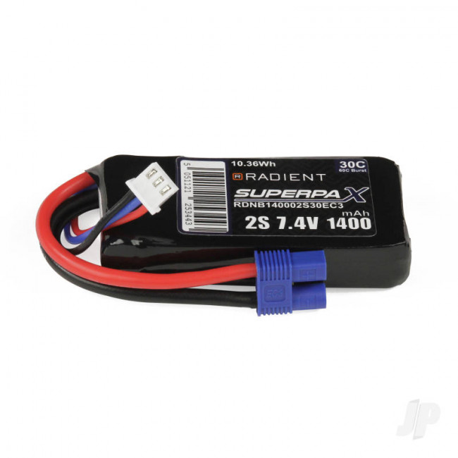 Radient 1400mAh 2S 7.4v 30C RC LiPo Battery w/ EC3 Connector Plug