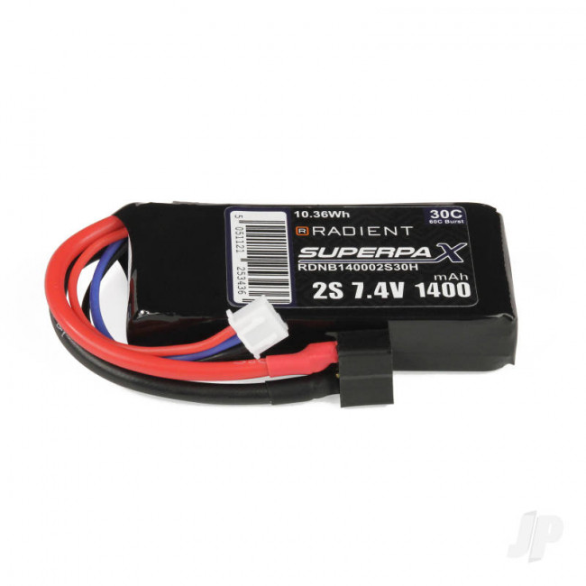Radient 1400mAh 2S 7.4v 30C RC LiPo Battery w/ Deans (HCT) Connector Plug