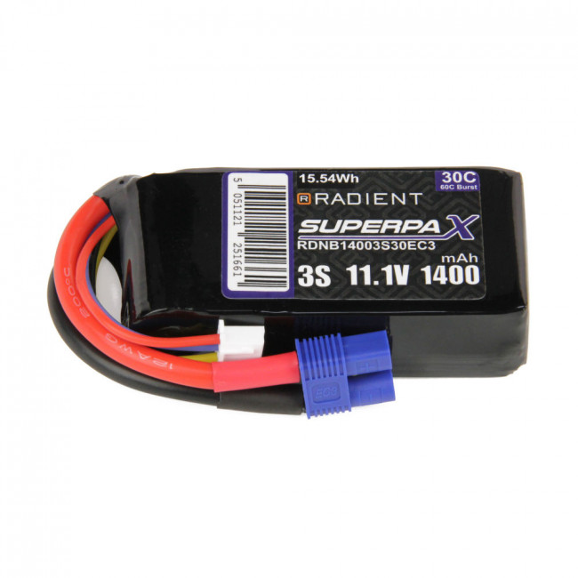 Radient 1400mAh 3S 11.1v 30C RC LiPo Battery w/EC3 Connector Plug