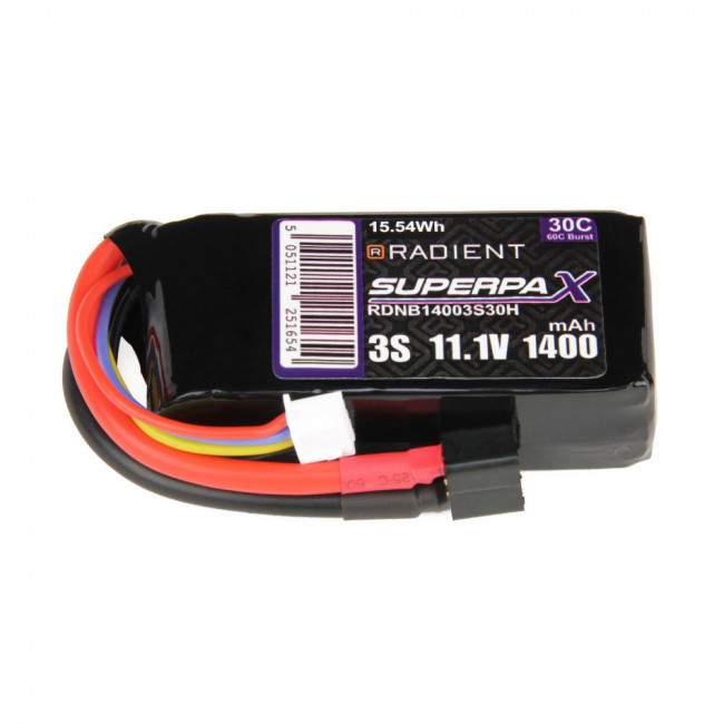 Radient 1400mAh 3S 11.1v 30C RC LiPo Battery w/Deans (HCT) Connector Plug