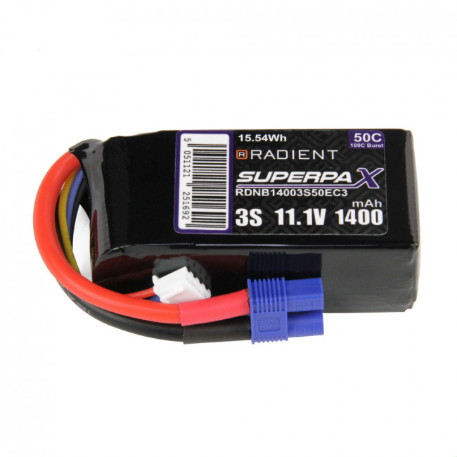 Radient 1400mAh 3S 11.1v 50C RC LiPo Battery w/EC3 Connector Plug