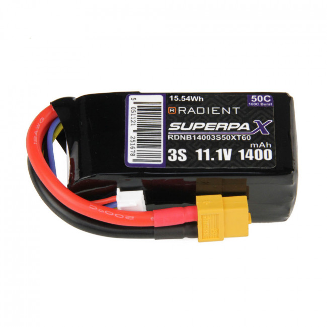 Radient 1400mAh 3S 11.1v 50C RC LiPo Battery w/XT60 Connector Plug