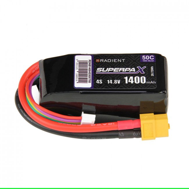 Radient 4S 1400mAh 14.8V 50C LiPo Battery w/ XT60 Connector Plug