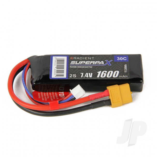 Radient LiPo Battery 2S 1600mAh 7.4V 30C XT60 Connector Plug