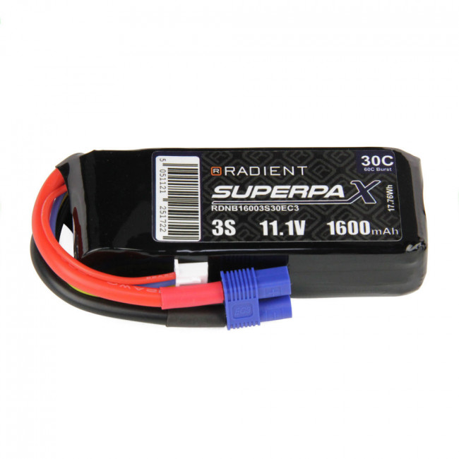 Radient 1600mAh 3S 11.1v 30C RC LiPo Battery w/EC3 Connector Plug