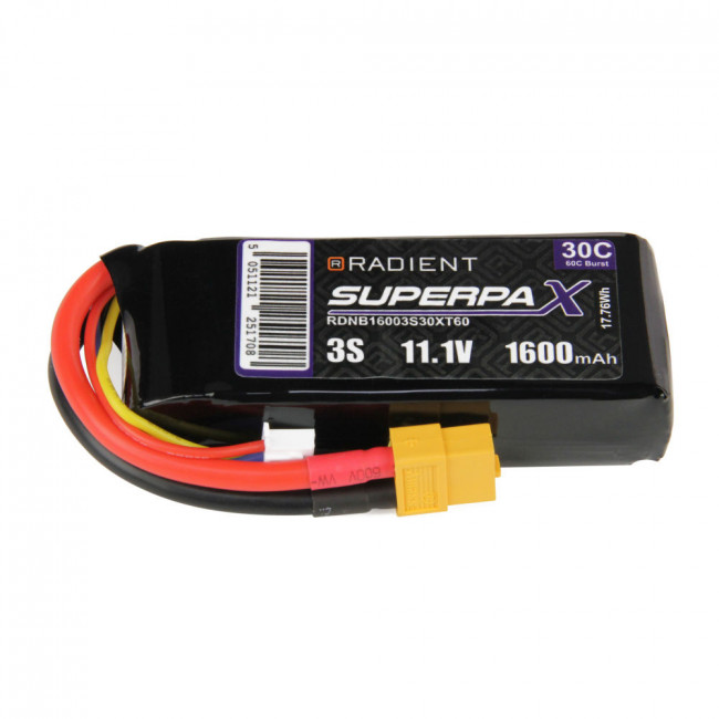 Radient 1600mAh 3S 11.1v 30C RC LiPo Battery w/XT60 Connector Plug