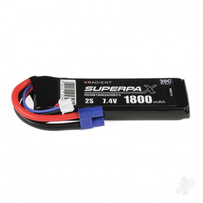 Radient 1800mAh 2S 7.4v 30C RC LiPo Battery w/ EC3 Connector Plug