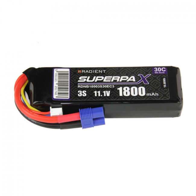Radient 1800mAh 3S 11.1v 30C RC LiPo Battery w/EC3 Connector Plug