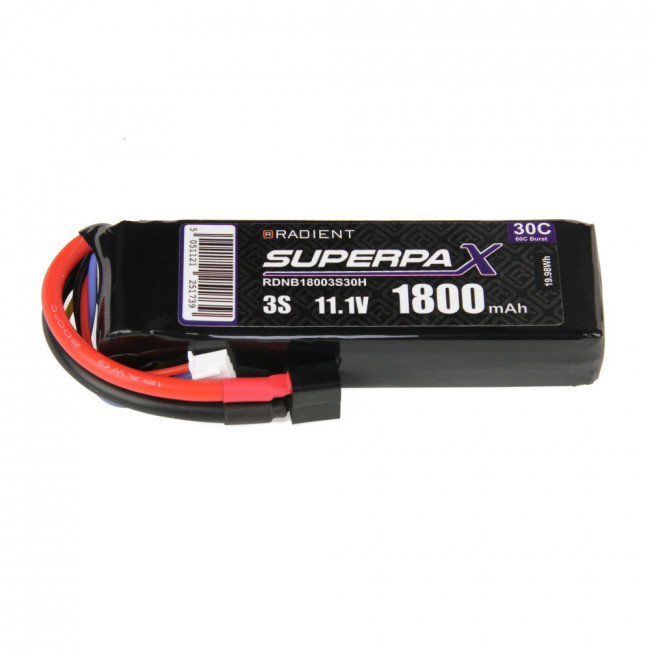 Radient 1800mAh 3S 11.1v 30C RC LiPo Battery w/Deans (HCT) Connector Plug
