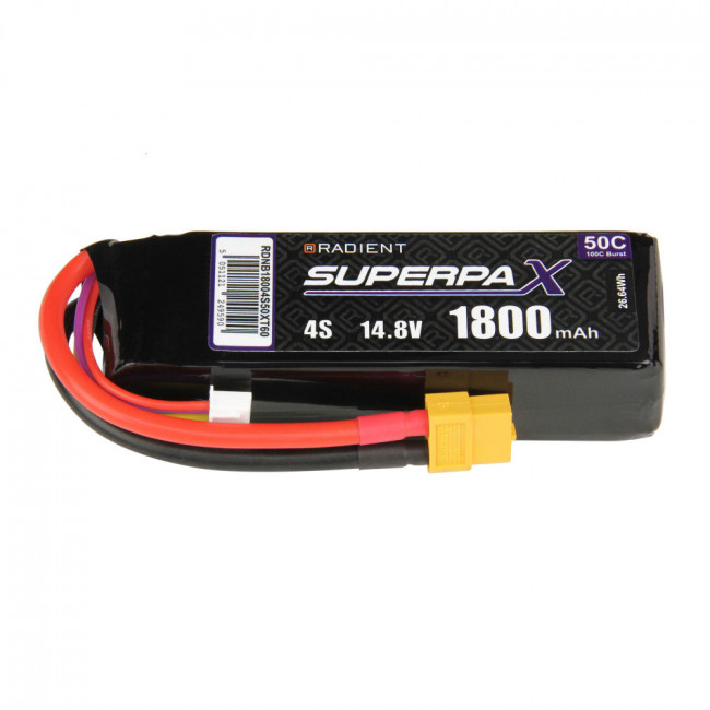 Radient 4S 1800mAh 14.8V 50C LiPo Battery w/ XT60 Connector Plug