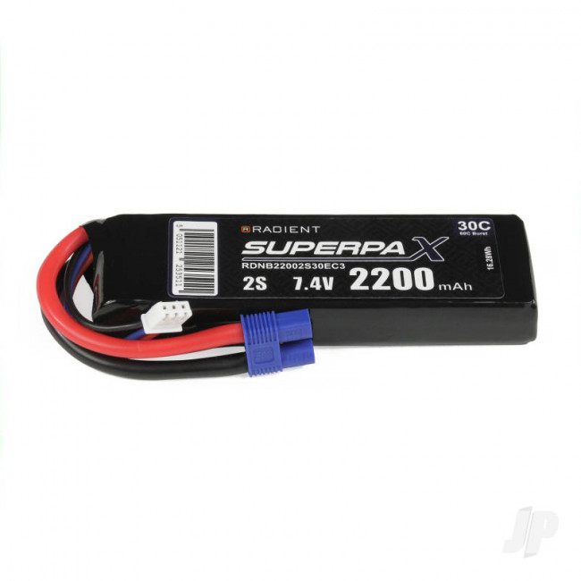 Radient 2200mAh 2S 7.4v 30C RC LiPo Battery w/ EC3 Connector Plug
