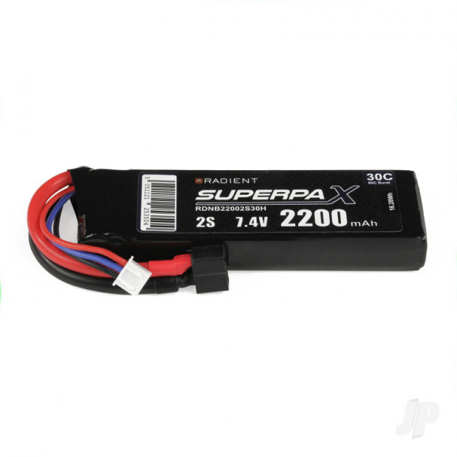 Radient 2200mAh 2S 7.4v 30C RC LiPo Battery w/ Deans (HCT) Connector Plug