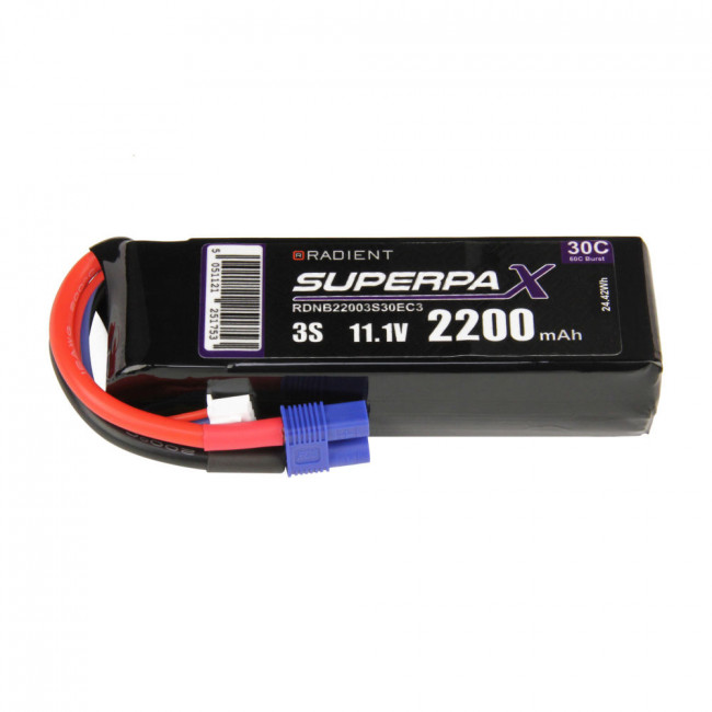 Radient 2200mAh 3S 11.1v 30C RC LiPo Battery w/EC3 Connector Plug