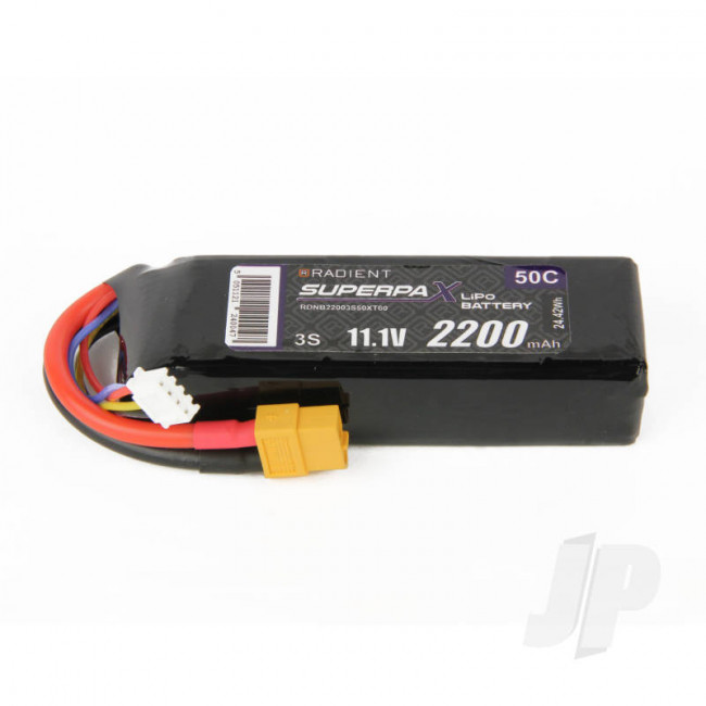 Radient 2200mAh 3S 11.1v 50C RC LiPo Battery w/XT60 Connector Plug