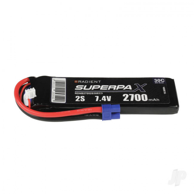 Radient 2700mAh 2S 7.4v 30C RC LiPo Battery w/ EC3 Connector Plug
