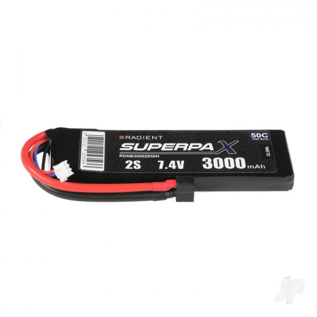 Radient 3000mAh 2S 7.4v 50C RC LiPo Battery w/ Deans (HCT) Connector Plug