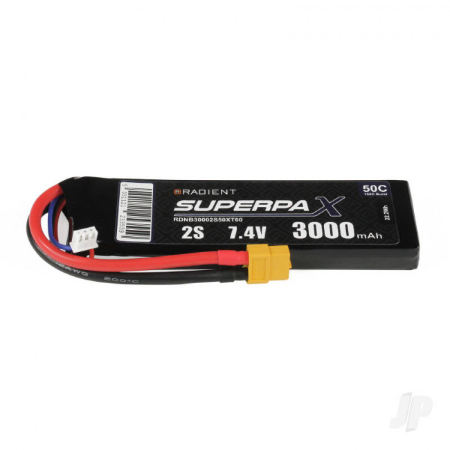 Radient 3000mAh 2S 7.4v 50C RC LiPo Battery w/ XT60 Connector Plug