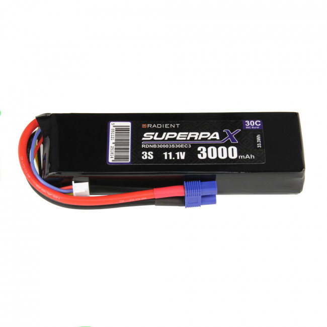 Radient 3000mAh 3S 11.1v 30C RC LiPo Battery w/EC3 Connector Plug