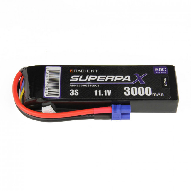 Radient 3000mAh 3S 11.1v 50C RC LiPo Battery w/ EC3 Connector Plug