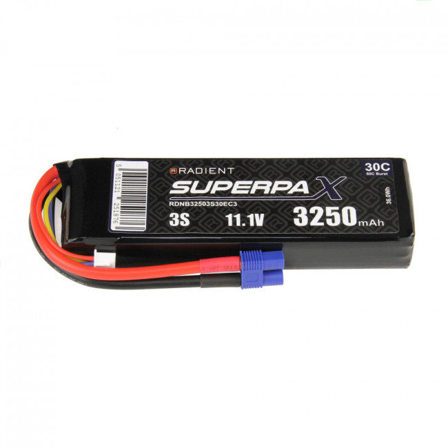 Radient 3250mAh 3S 11.1v 30C RC LiPo Battery w/ EC3 Connector Plug