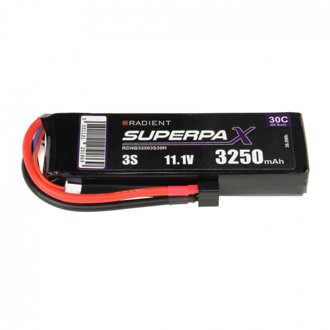 Radient 3250mAh 3S 11.1v 30C RC LiPo Battery w/ Deans (HCT) Connector Plug