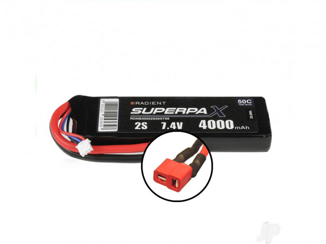 Radient 4000mAh 2S 7.4v 50C RC LiPo Battery w/ Deans (HCT) Connector Plug