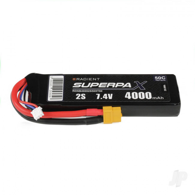 Radient 4000mAh 2S 7.4v 50C RC LiPo Battery w/ XT60 Connector Plug