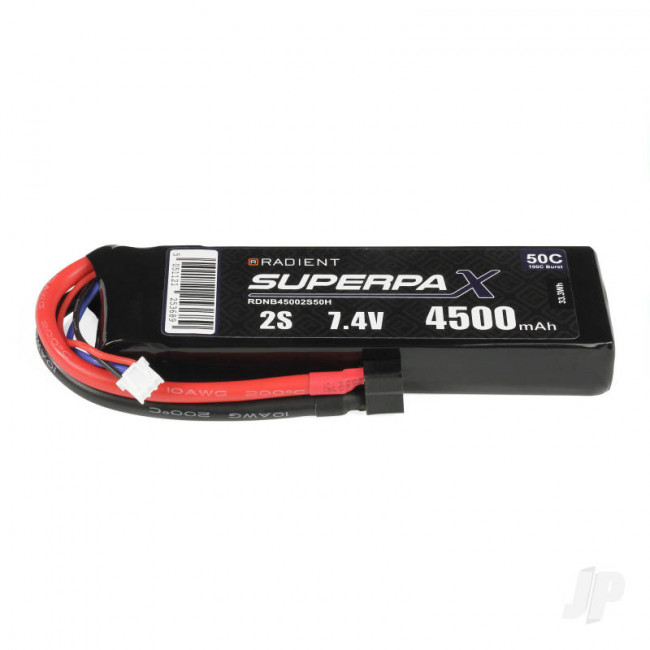 Radient 4500mAh 2S 7.4v 50C RC LiPo Battery w/ Deans (HCT) Connector Plug