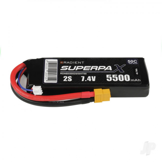 Radient 5500mAh 2S 7.4v 50C RC LiPo Battery w/ XT60 Connector Plug