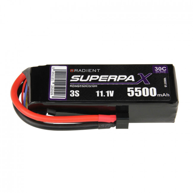 Radient 5500mAh 3S 11.1v 30C RC LiPo Battery w/ Deans (HCT) Connector Plug